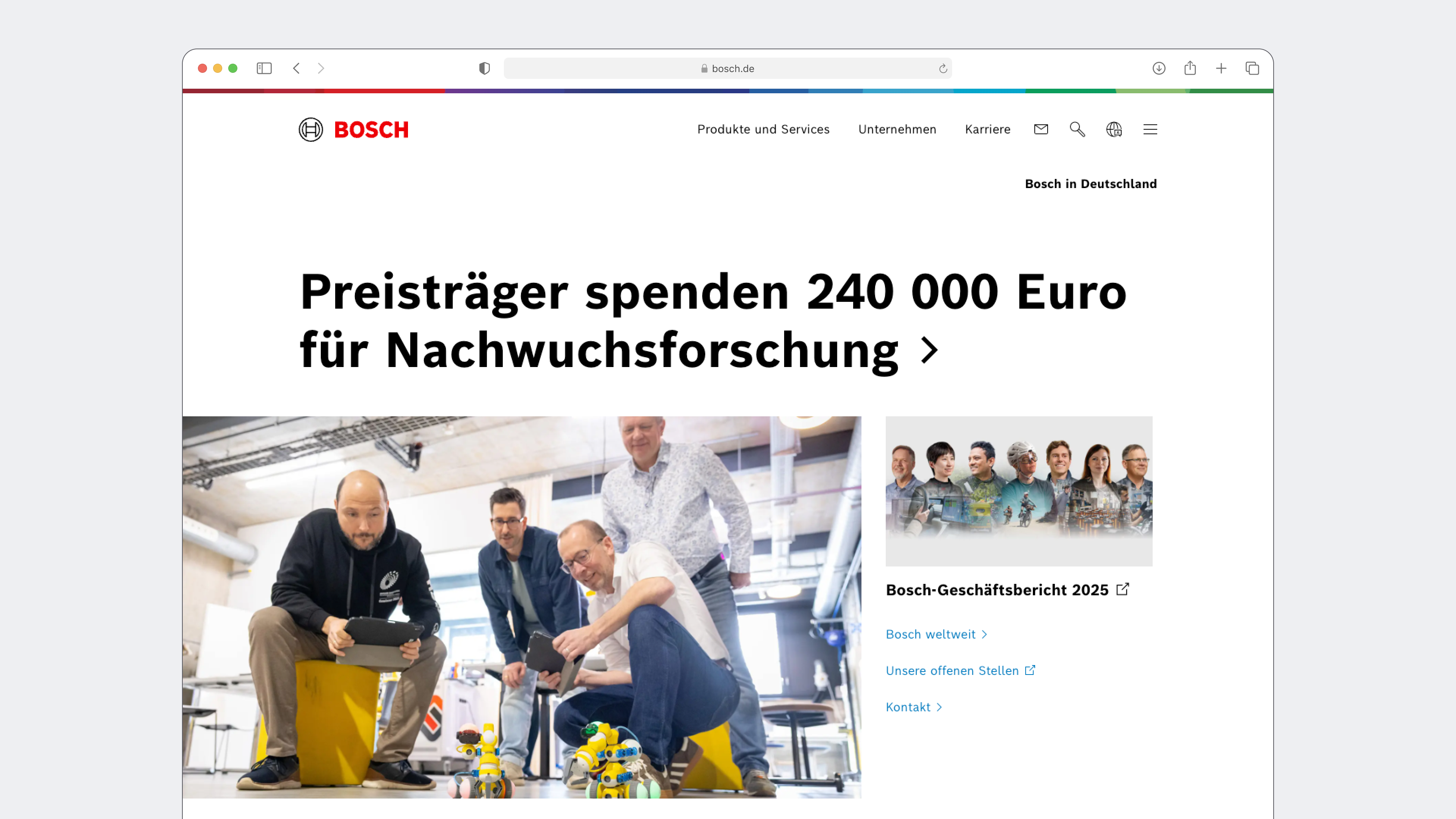 Bosch Germany homepage displayed in a desktop browser