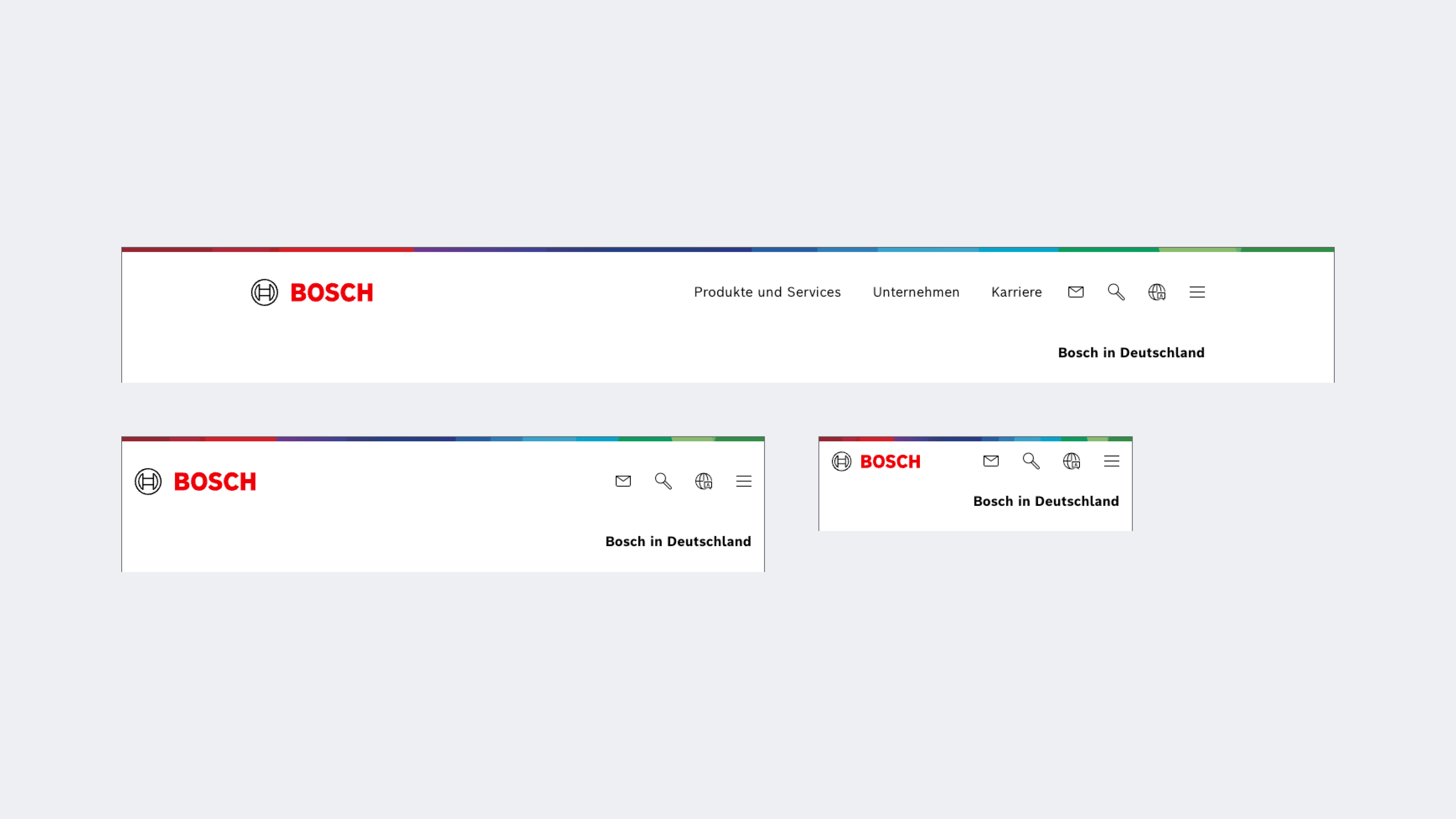 Bosch responsive header compared across desktop, tablet and mobile widths