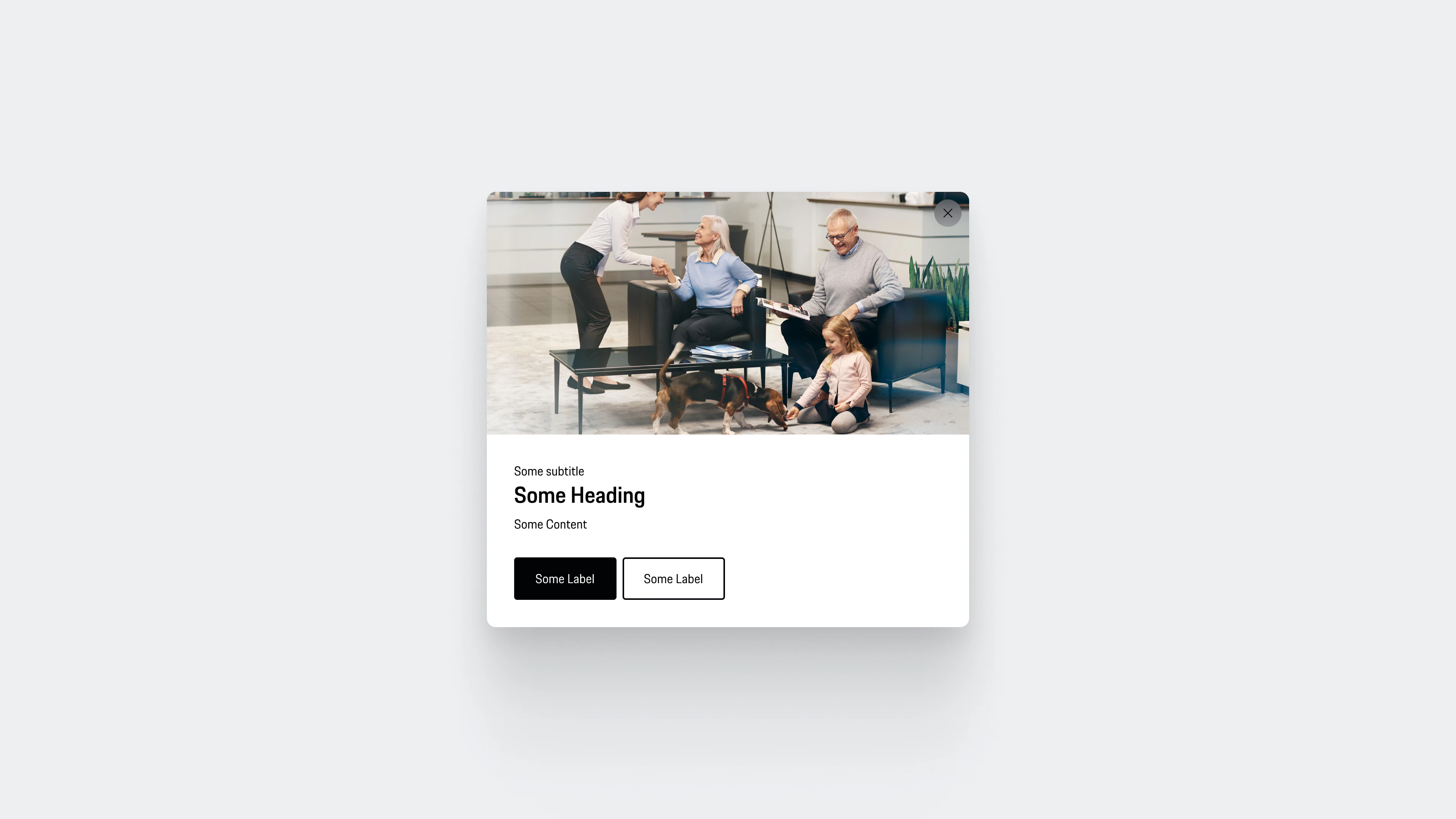 Porsche modal with contextual image, concise content and two explicit actions