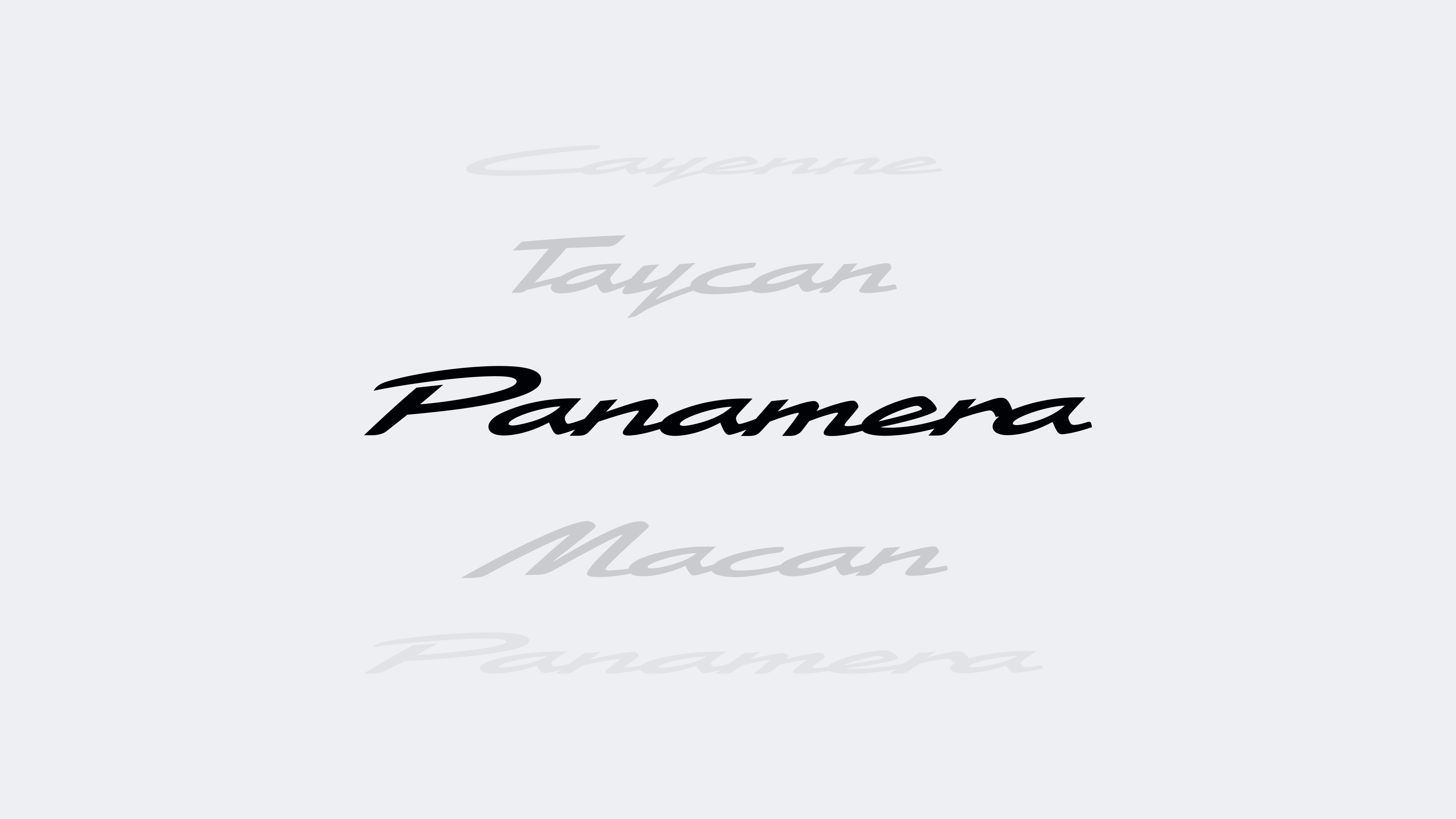 Porsche model wordmarks with Panamera emphasised as one focused brand element