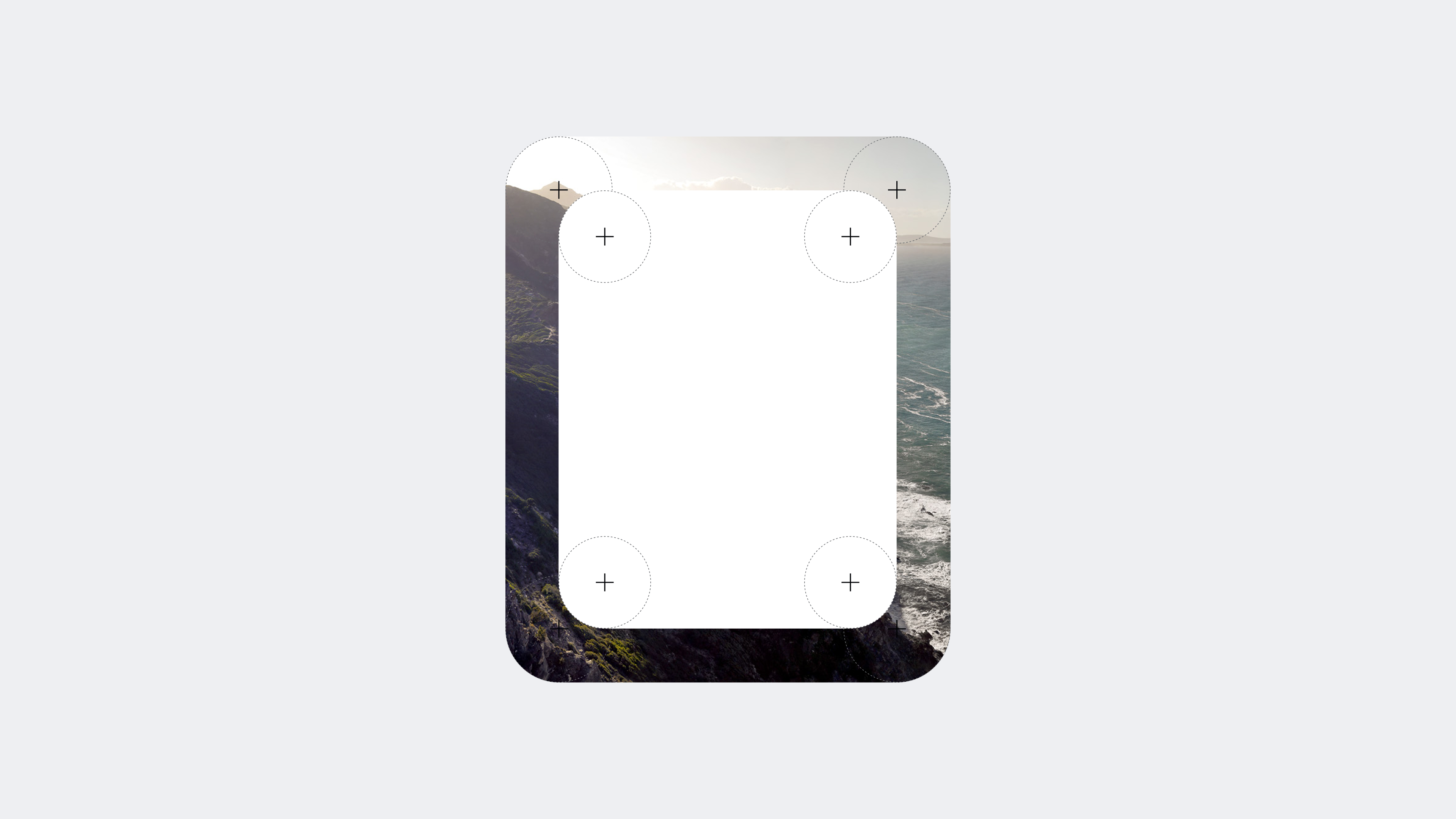 Interface surfaces demonstrating three predefined rounded corner radii