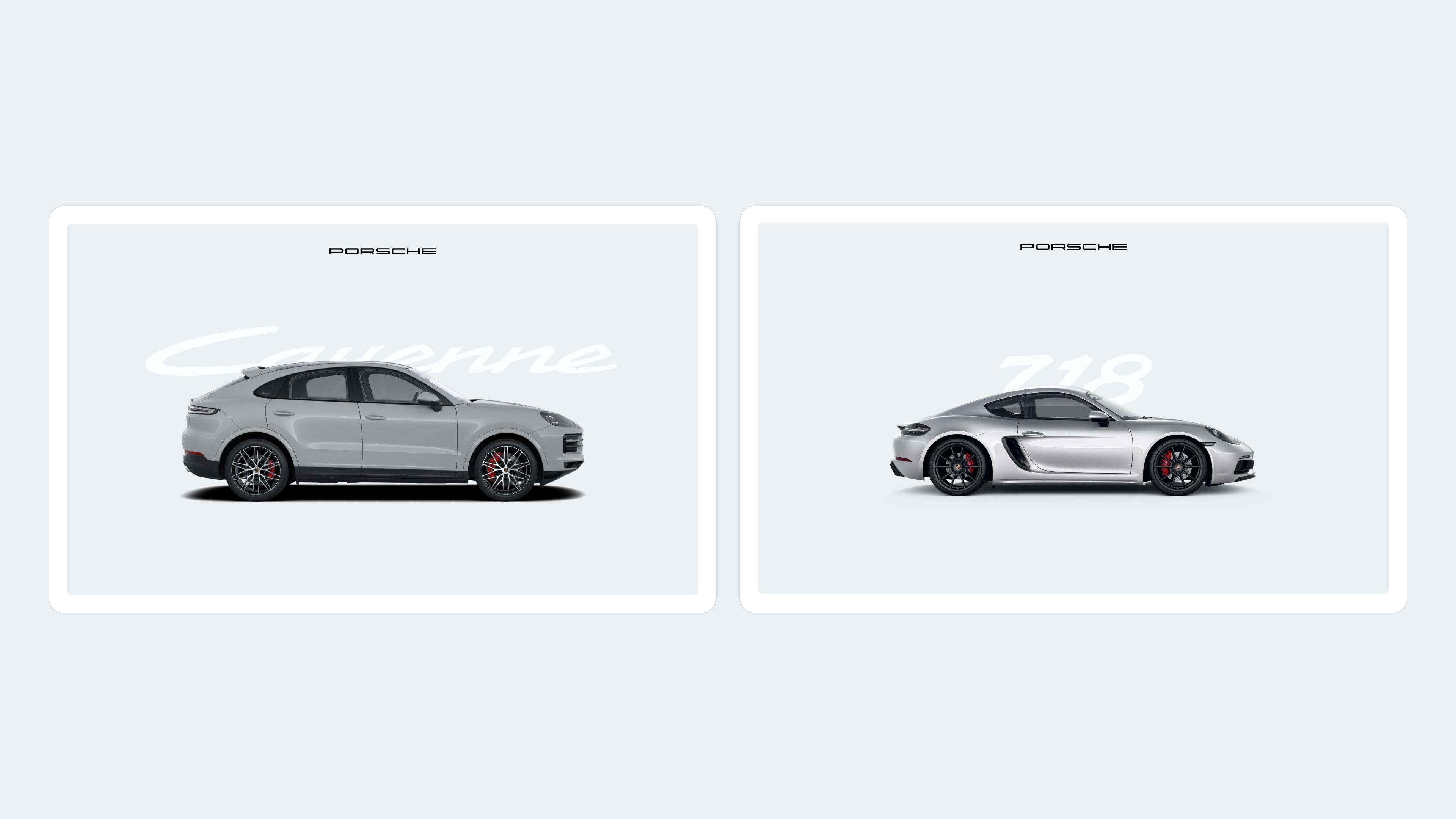 Cayenne and 718 vehicle assets shown at intentionally different proportional scales