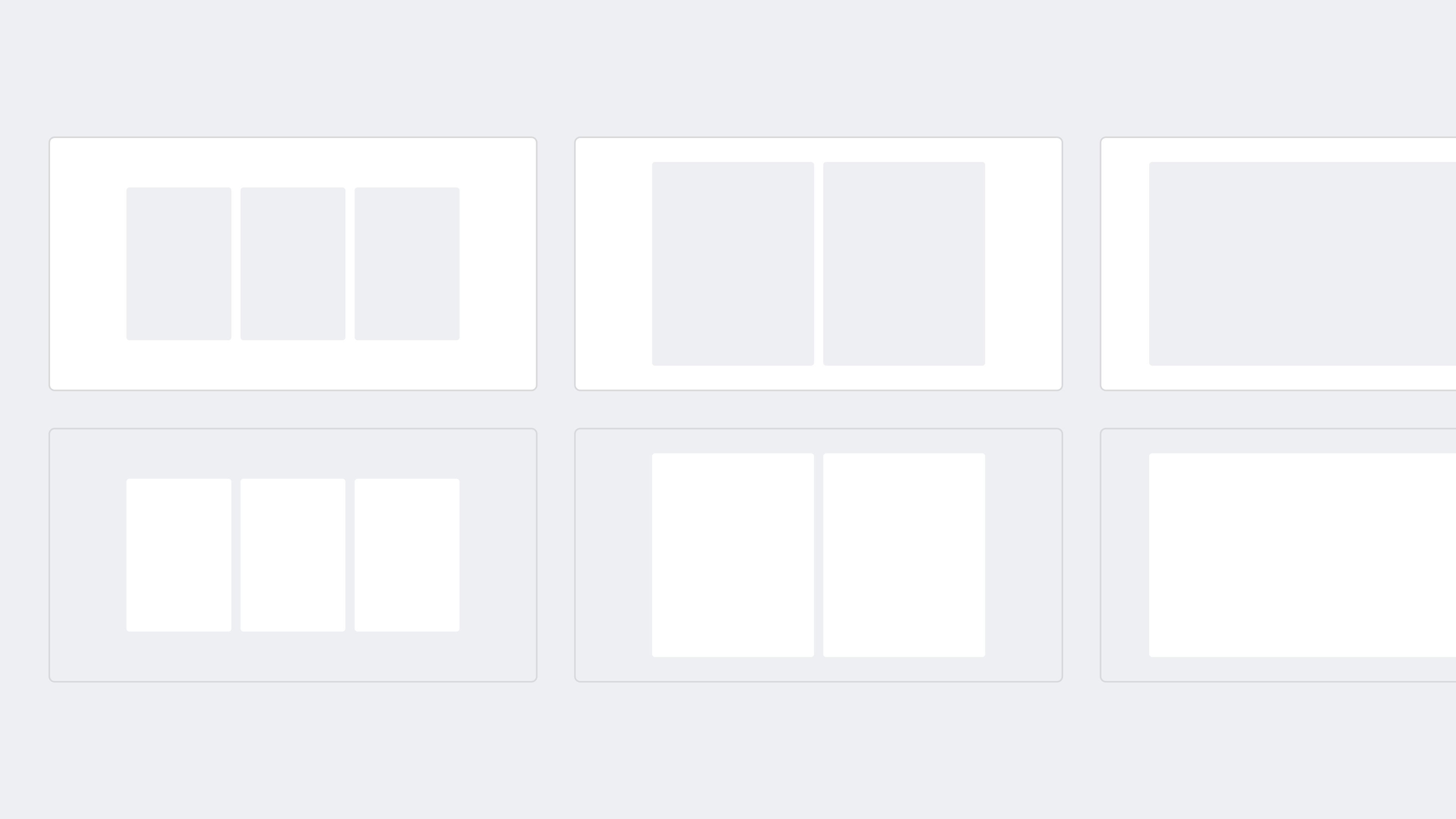 Layouts comparing default and surface backgrounds across different container groupings