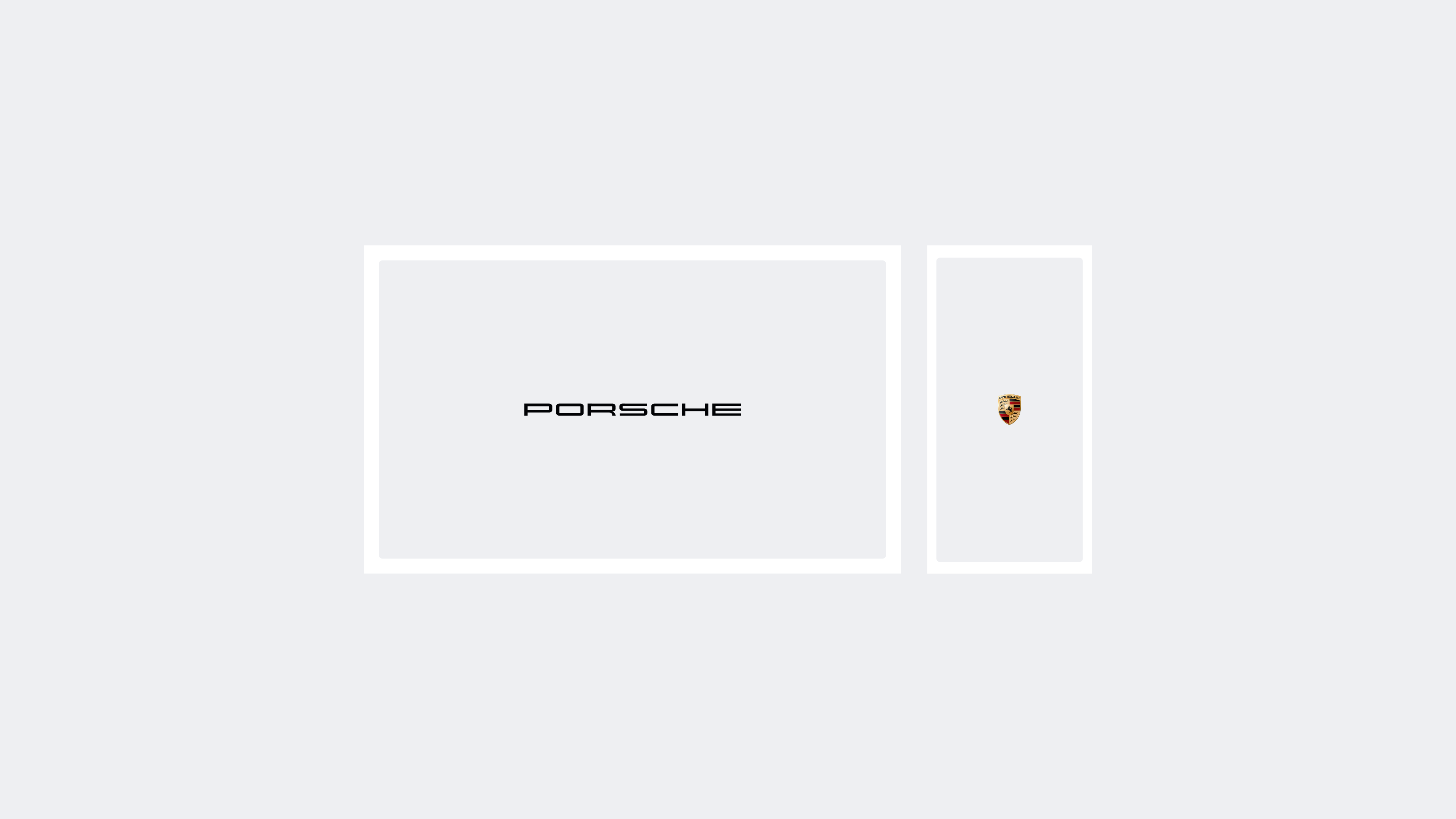 Porsche wordmark for standard viewports and crest fallback for a narrow viewport
