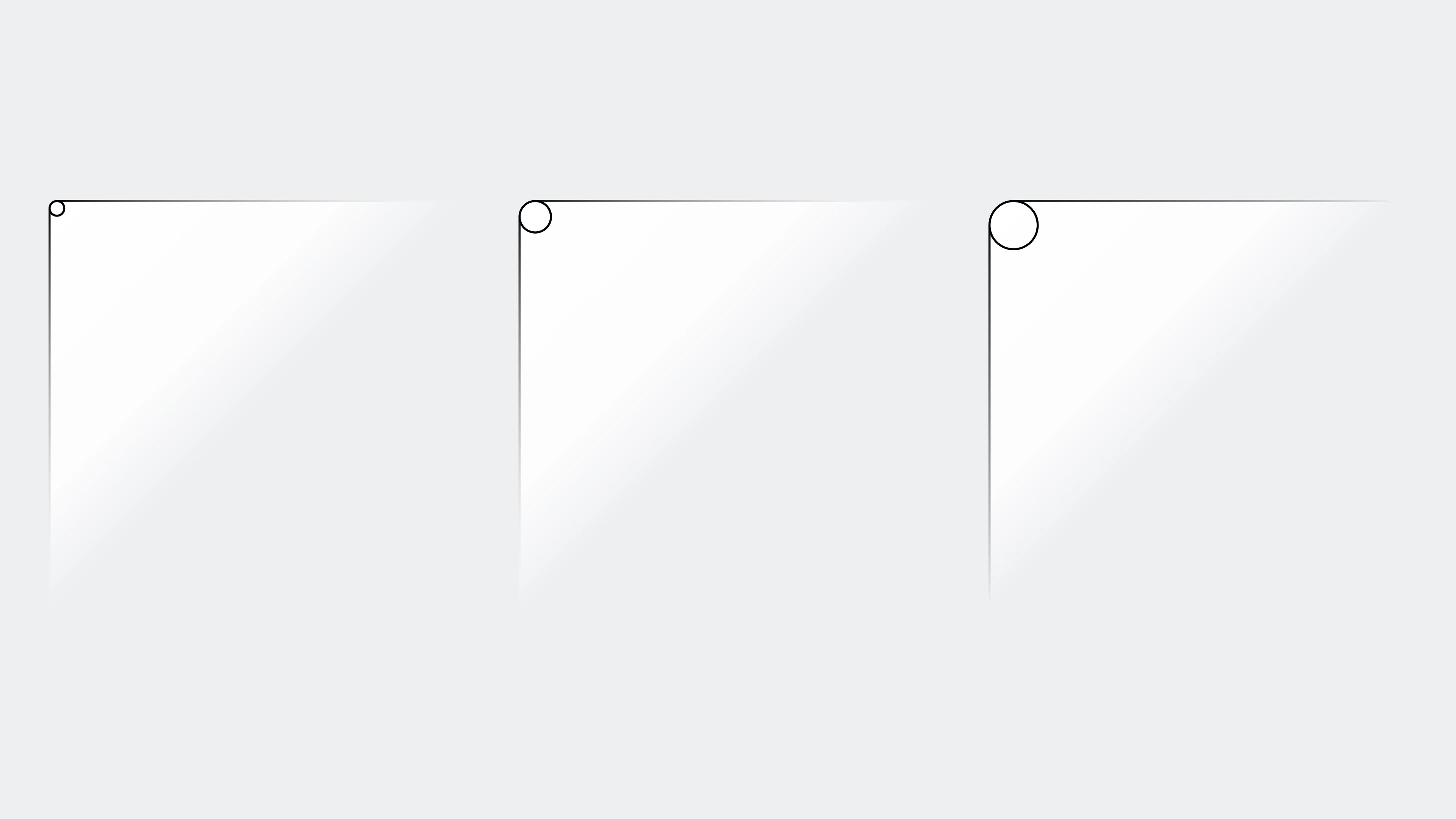 Three interface containers comparing small, medium and large corner radii