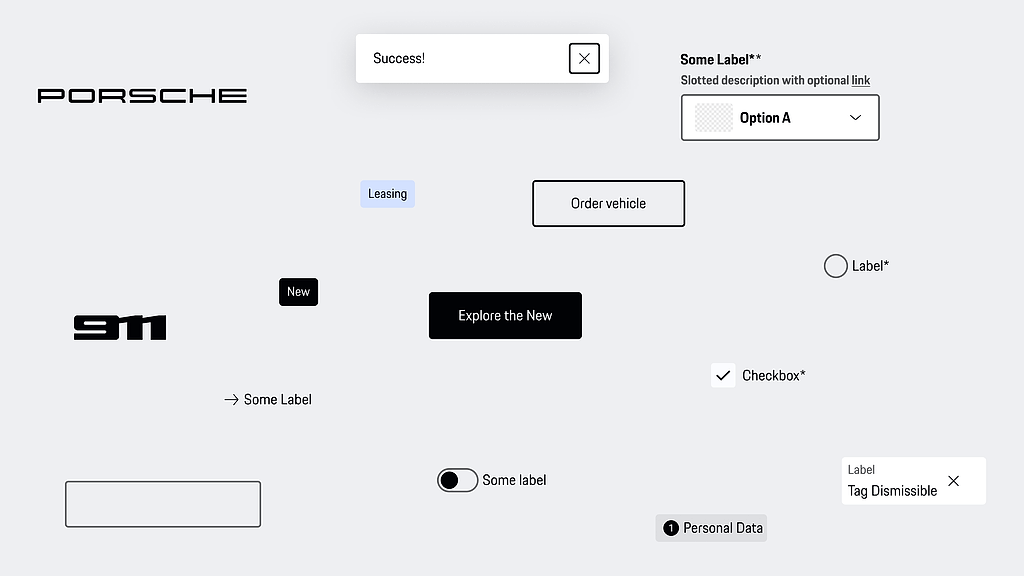 Überblick über Porsche Design System Markenelemente und UI-Komponenten